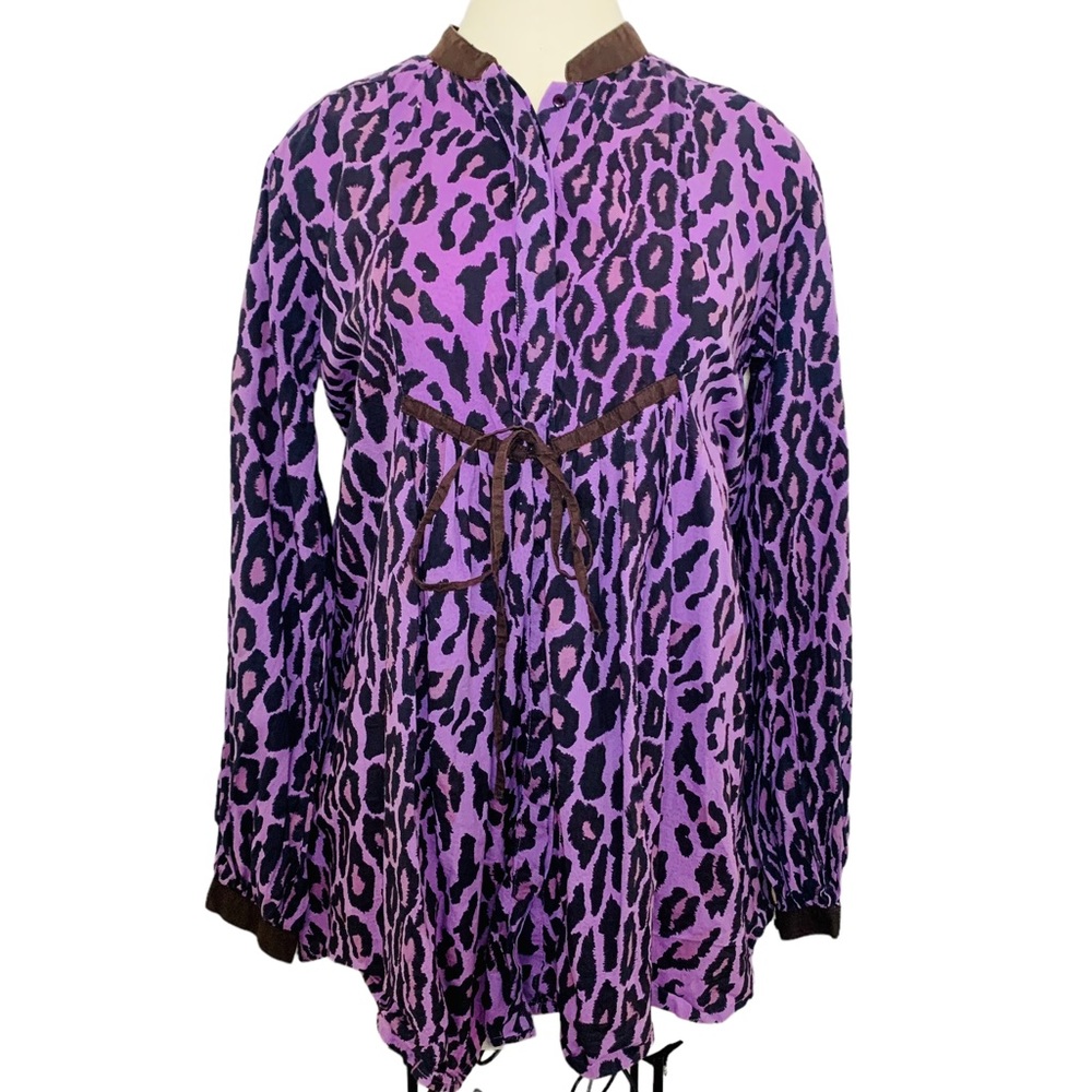 Tasha Polizzi Purple & Brown Leopard Print Tunic Top Size Small
